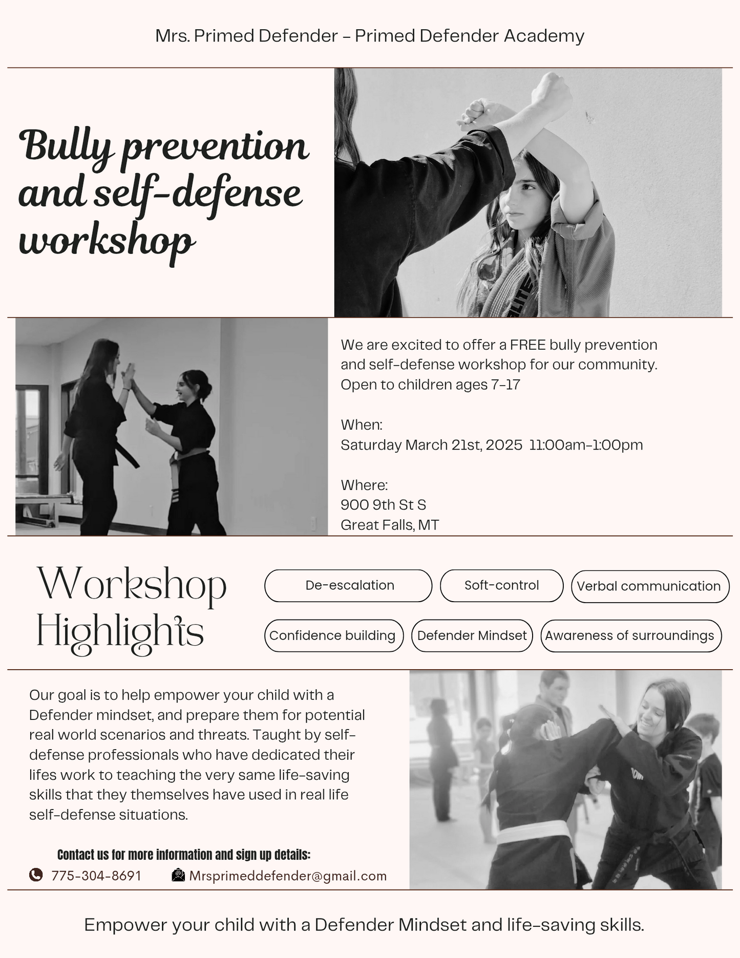 Bully Prevention/Self-defense Worshop